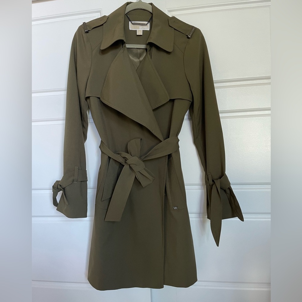 Michael Kors Army Green Trench with bow sleeve detail - NWOT size XS